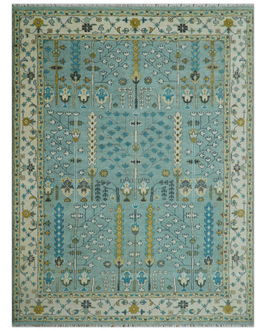 Turkish Wool Oushak Rug, Blue and Ivory Hand Knotted 6x9, 8x10, 9x12 and 10x14 Antique Vintage Style Rug, Bedroom, Living Room Rug