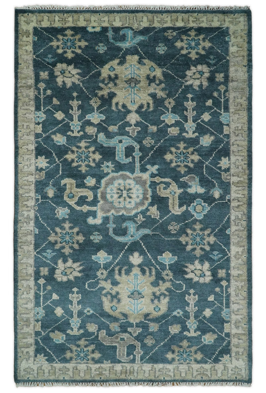 Vintage Antique Hand knotted Oushak Blue and Camel Wool Area Rug, 4X6,5X7, 5x8, 6x9, 8x10, 9x12 and 10x14, Living Room Rug | CP8S