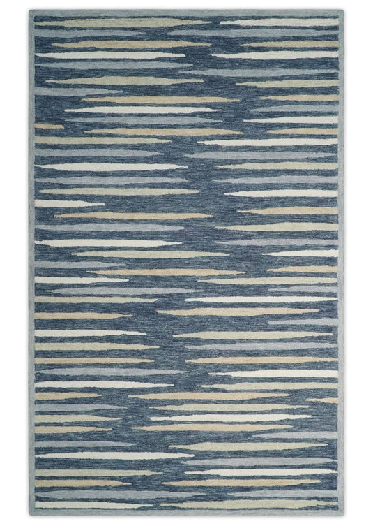 Custom Made Abstract Charcoal, Gray, Ivory And Camel Hand Tufted  Wool Area Rug