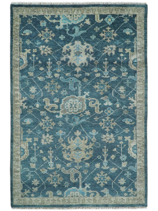 Vintage Antique Hand knotted Oushak Blue and Camel Wool Area Rug, 4X6,5X7, 5x8, 6x9, 8x10, 9x12 and 10x14, Living Room Rug | CP8S