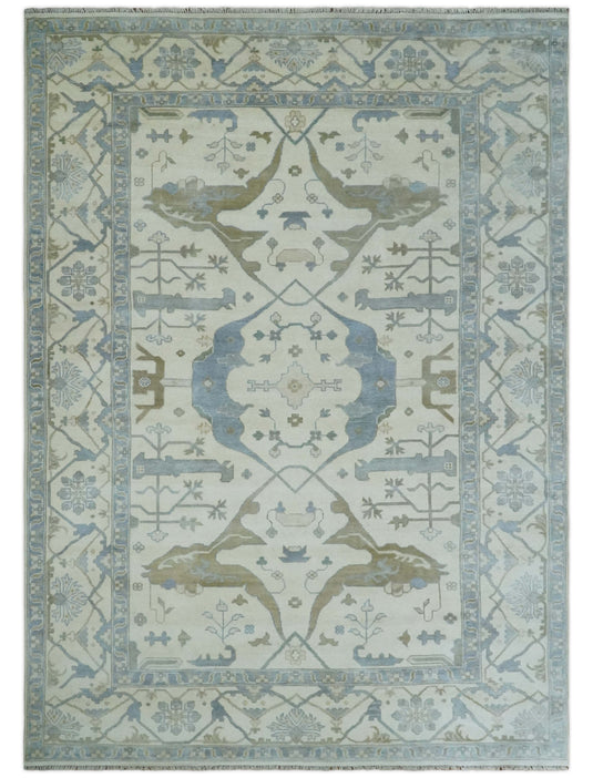 Hand Knotted Traditional Oriental Oushak Rug Ivory and Beige Multi Size Ideal for Living, Bedroom, and Dining Room