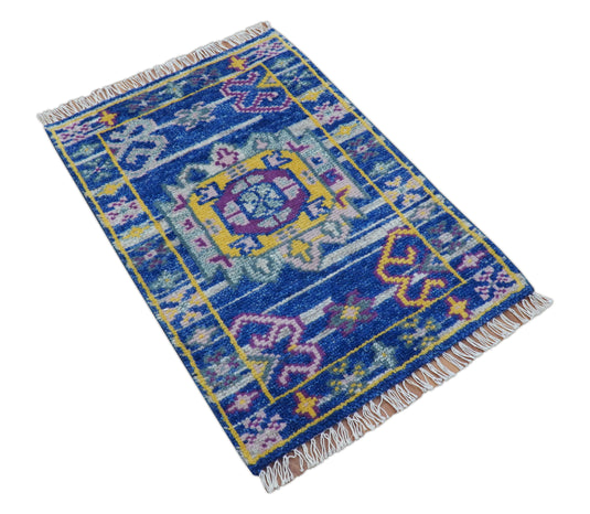 Transitional Hand Knotted Wool 2x3 ft Blue Area Rug