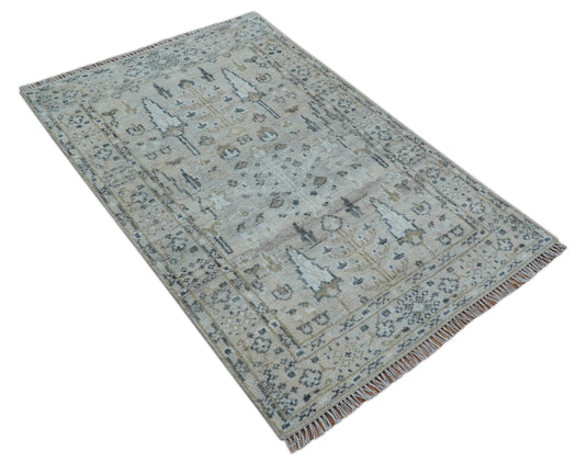 Traditional Beige Tree of Life Design 4x6 ft Hand Knotted Wool Area Rug