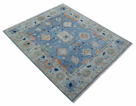 Traditional Turkish Design Blue And Beige 8x10 ft Hand Knotted Wool Area Rug