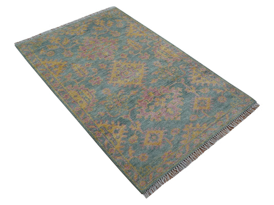 Traditional Turkish Design Blue And Beige 4x6 ft Hand Knotted Wool Area Rug