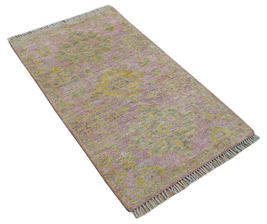 Traditional Turkish Design Pink And Beige 3x5 ft Hand Knotted Wool Area Rug