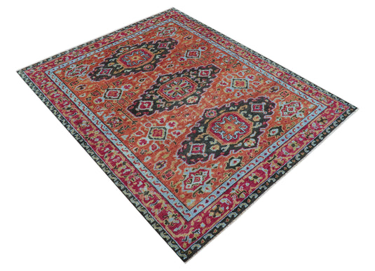Traditional Medallion Rust And Black 8x10 Hand Knotted Wool Ideal for Living, Bedroom And Dining Rooms