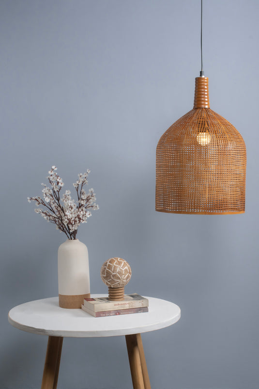 Natural Brown Basket Pattern Metal Lampshade