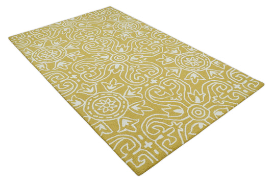 Custom Made Yellow And Ivory Hand Tufted  Wool Area Rug