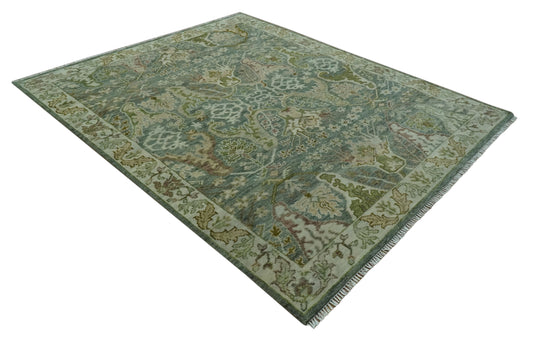 Custom Made Hand Knotted Gray And Green Traditional Oushak Wool Area Rug