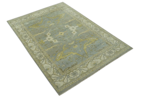 Custom Made Hand Knotted Ivory, Beige And Gray Oriental Oushak Wool Area Rug