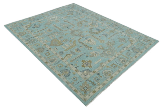 Custom Made Traditional Oushak Light Blue, Brown, Ivory And Gray Hand Knotted Wool Area Rug