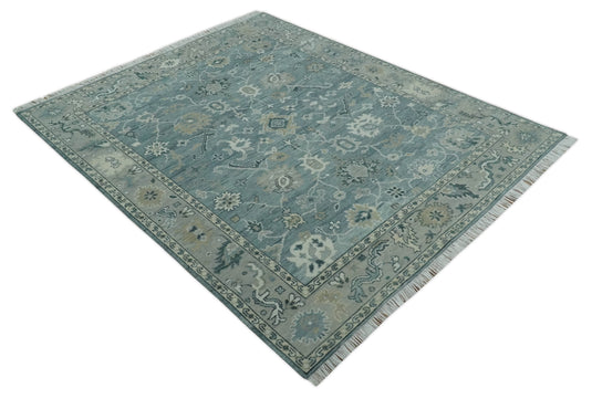 Antique Hand Knotted Oushak Gray and Silver Traditional 8x10 ft Bedroom, Living Room Rug Wool Area Rug