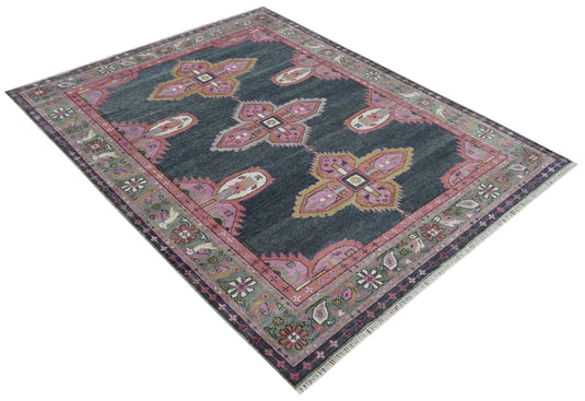 Hand Knotted Heriz Serapi Rug Charcoal, grey and Pink Multi Size Ideal for Living, Bedroom, and Dining Rooms | CP1911