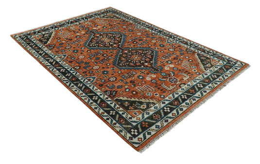 Rust Brown and Blue Hand Knotted 5X7, 5x8, and 8x10 Vintage Antique Persian Wool Area Rug, Bedroom, Living Room and Bedroom - CP810S