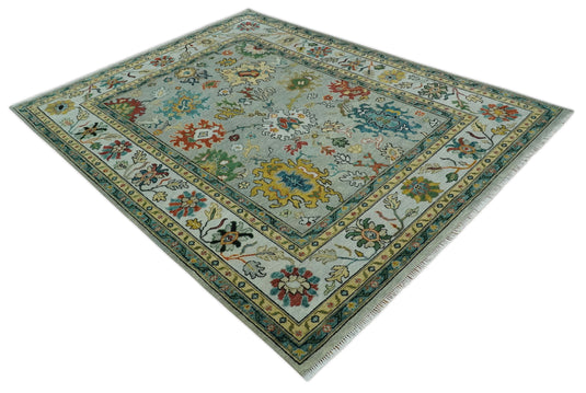 Hand Knotted Oriental Oushak Colorful Rug Silver and Gold 9x12 ft Ideal for Living, Bedroom, and Dining Rooms | CP1335912S