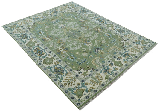 Hand Knotted Traditional Turkish Green, Ivory and Silver Multi Size Area Rug Ideal for Living, Bedroom, and Dining Rooms | CP1912