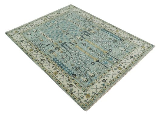 Turkish Wool Oushak Rug, Blue and Ivory Hand Knotted 6x9, 8x10, 9x12 and 10x14 Antique Vintage Style Rug, Bedroom, Living Room Rug-CP563S