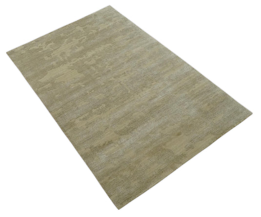 Abstract Pattern Hand knotted Light Brown and Gray 4x6 ft Bedroom, Living Room Rug Wool and Art Silk Area Rug