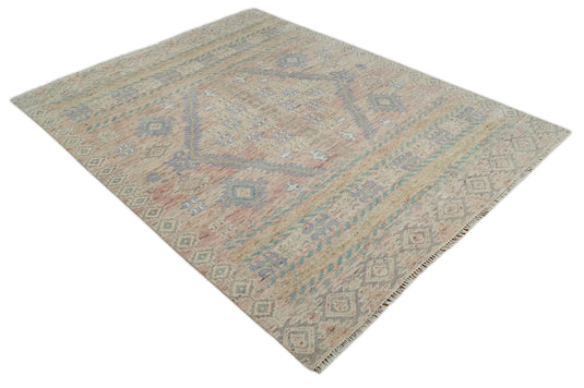 Peach and Beige Hand knotted Oriental Traditional wool Area Rug