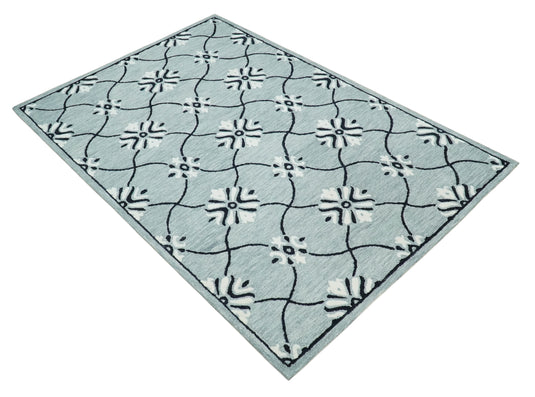 Custom Made Traditional Pattern Gray, Ivory And Black Hand Tufted  Wool Area Rug