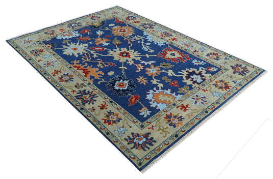 Premium Look Floral Blue and Beige Hand knotted Oriental Colorful Oushak wool Area Rug