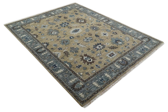 Custom Made Traditional Floral Light Brown and Gray Hand Knotted Oushak Wool Area Rug