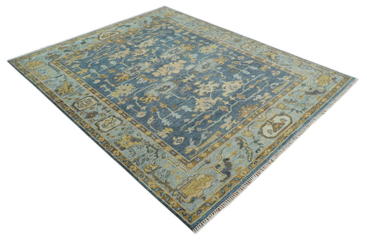 Blue and Beige Hand knotted Traditional Oriental Oushak wool Area Rug