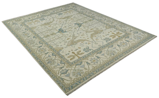 6x9, 9x12, 10x14, 12x15 Ivory and Light Blue Oriental Persian Oushak Wool Hand Knotted Area Rug | CP112