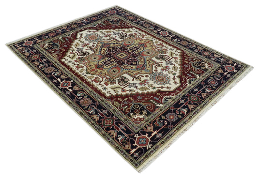 Hand Knotted Heriz Serapi Rug Ivory and Blue 3x5, 4x6,8x10, 9x12 ft Ideal for Living, Bedroom, and Dining Rooms | CP1858810