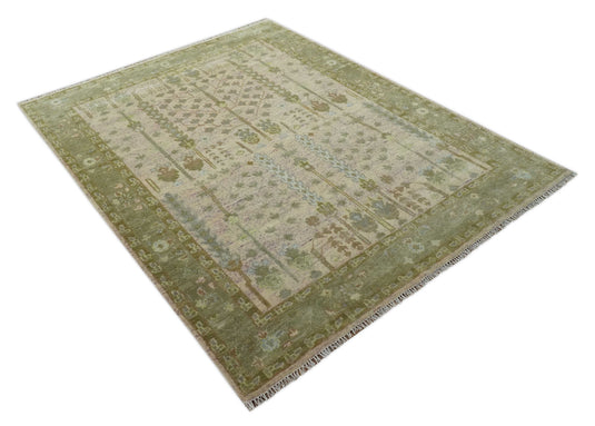 Custom Made Pink, Olive, Beige And Brown Tree Of Life Hand Knotted Wool Area Rug