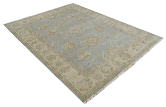 Hand Knotted Traditional Oushak Silver, Gray, Beige and Ivory 9x12 ft Bedroom, Living Room Rug ,wool Area Rug