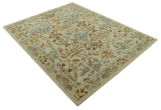 Custom Made Traditional Floral Brown And Beige Hand Tufted Wool Area Rug