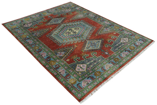 Hand Knotted Heriz Serapi Rug Rust and Green 8x10 ft Ideal for Living, Bedroom, and Dining Rooms | CP1906810