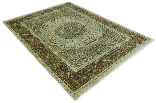 Hand Knotted Medallion Mamluk Rug Silver and Green 9x12 ft Ideal for Living, Bedroom, and Dining Rooms | CP1905912S