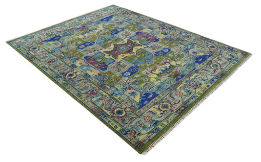 HandKnotted Heriz Serapi Rug Green and Blue Ideal for Living, Bedroom, and Dining Room 5x8, 6x9, 8x10, 9x12 and 10x14 Wool Rug