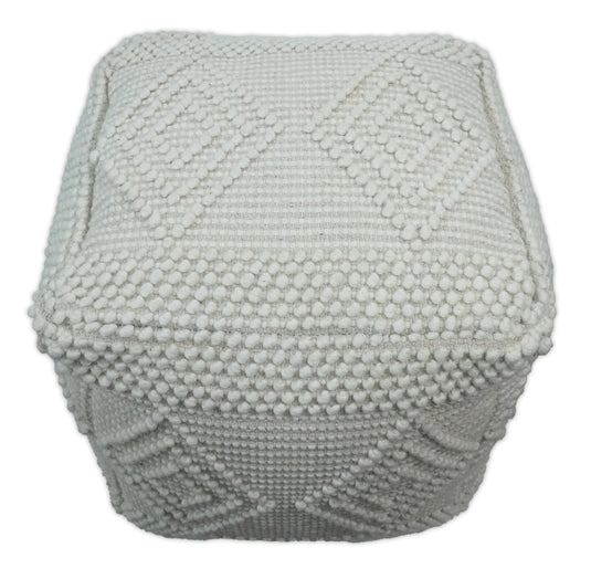 Ivory Handmade Geometrical Tassel Design Cotton Pouf Footstool, Seat, Foot Rest Living Room, Bedroom