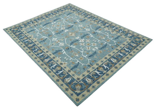 Custom Made Oriental Blue, Beige, Brown And Ivory Hand Tufted Wool Area Rug