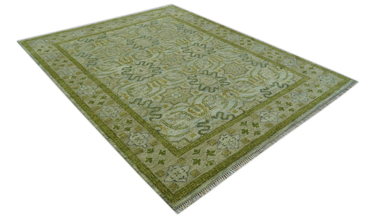 Custom Made Hand Knotted Green, Silver And Olive Traditional Floral Motifs Wool Rug Wool Area Rug