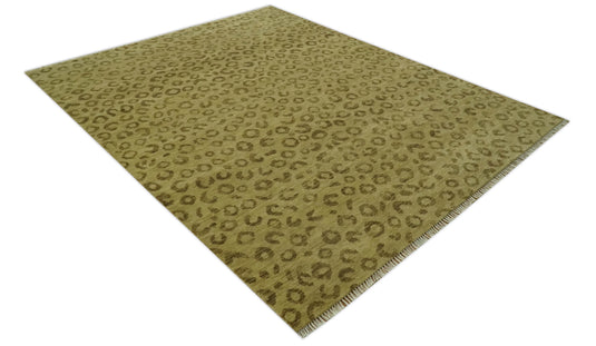 Custom Made Hand Knotted Brown And Tan Leopard Print Wool Area Rug