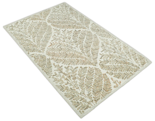 Custom Made Beige And Ivory Hand Tufted Wool Area Rug