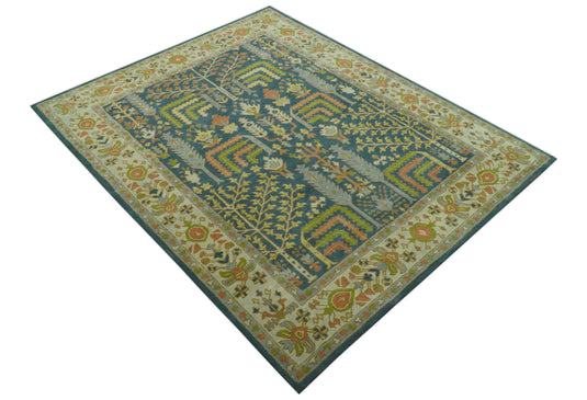 Custom Made Traditional Tree of Life Teal And Beige Hand Tufted Wool Area Rug