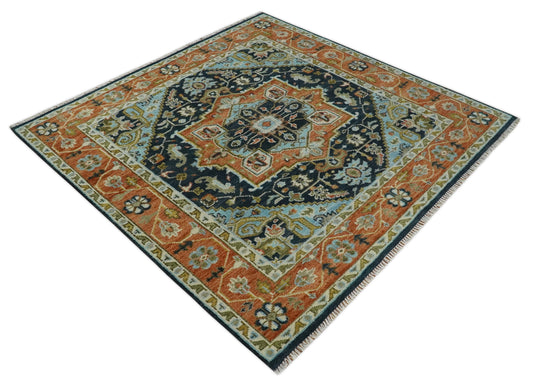 Hand Knotted Heriz Serapi Rug Rust and Blue Multi Size Ideal for Living, Bedroom, and Dining Rooms | CP1800