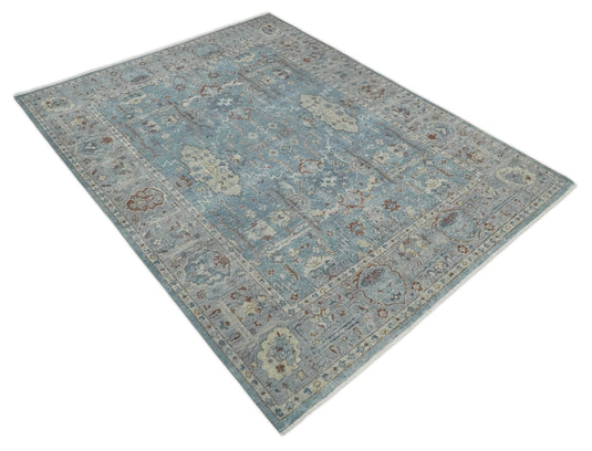 Blue And Silver Vintage Traditional Handknotted Persian Rug Made with Wool | Oxidised,DIstressed low Pile Vintage Rug, Living Room Rug