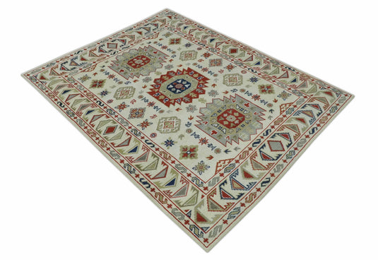 Custom Made Classic Oriental Design Gray, Olive, Blue And Rust Hand Knotted wool Area Rug
