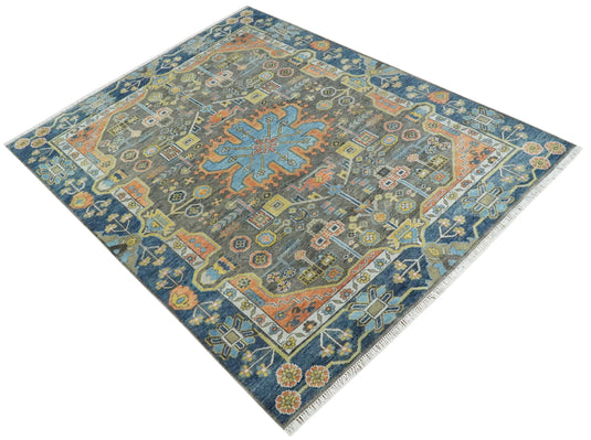 Hand Knotted Heriz Serapi Rug Charcoal and Blue 8x10 ft Ideal for Living, Bedroom, and Dining Rooms | CP1879810S