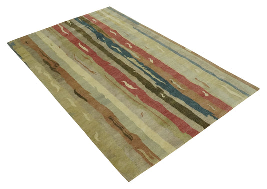 Abstract Hand Knotted Multi Color 5x8 ft Bedroom, Living Room Rug Wool Area Rug