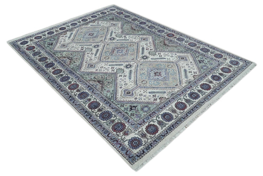 HandKnotted Heriz Rug Ivory and Silver Ideal for Living, Bedroom, and Dining Rooms 5x8, 6x9, 8x10, 9x12 and 10x14 Wool Rug