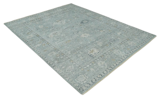 Custom Made Traditional Antique Floral Pattern Gray And Silver Hand Knotted Wool Area Rug