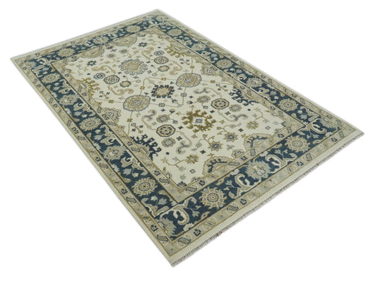 Custom Made Hand Knotted Ivory,Charcoal and Olive Oriental Oushak Rug Wool Area Rug